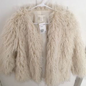 H & m fuzzy coat cream color